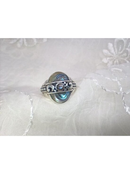 Native Jewelry - Dual Abalone Shell Stones & Filigree Design Sterling Silver Ring Boho/Native